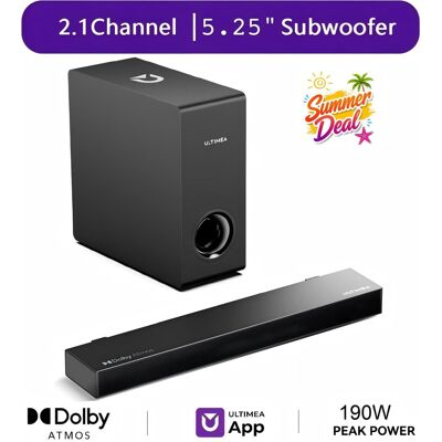 Ultimea - Nova S50 2.1 Sound Bar for TV with Dolby Atmos, Subwoofer, 190W Bass Boost, HDMI eARC - Black Ultimea - Nova S50 2.1 Sound Bar for TV with Dolby Atmos, Subwoofer, 190W Bass Boost, HDMI eARC - Black