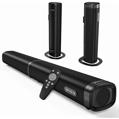 TOPVISION - TV Sound Bar 2 in 1 Detachable 100 Watt 2.2 Channel Bluetooth 5.3 HDMI ARC Optical AUX USB EQ Modes - Black TOPVISION - TV Sound Bar 2 in 1 Detachable 100 Watt 2.2 Channel Bluetooth 5.3 HDMI ARC Optical AUX USB EQ Modes - Black