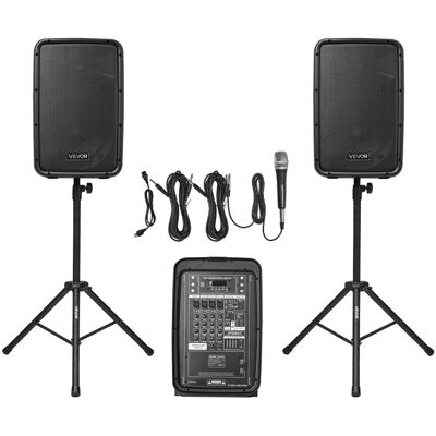 VEVOR - Portable PA System, 300W Powered, Sound System Set with 8 Channel Mixer, Dual Speakers, Wireless Bluetooth, Microphone - Black VEVOR - Portable PA System, 300W Powered, Sound System Set with 8 Channel Mixer, Dual Speakers, Wireless Bluetooth, Microphone - Black