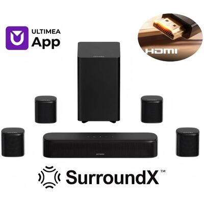 Ultimea - Aura S4T 7.1ch Soundbar with 4 Surround Speakers, Subwoofer, App Control, Bluetooth 6.0, HDMI/OPT/AUX, 350W - Black Ultimea - Aura S4T 7.1ch Soundbar with 4 Surround Speakers, Subwoofer, App Control, Bluetooth 6.0, HDMI/OPT/AUX, 350W - Black