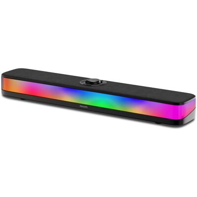 Philips - Wireless Desktop Soundbar With Bluetooth 5.4, RGB Lights, USB Playback, Built-In Mic, Battery, Volume Knob Philips - Wireless Desktop Soundbar With Bluetooth 5.4, RGB Lights, USB Playback, Built-In Mic, Battery, Volume Knob