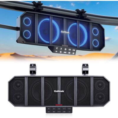 GoHawk - UTV Sound Bar: Waterproof 6-Speaker Bluetooth Speakers System w/ Multicolor LED, 17-Inch for Polaris RZR, Can-Am, Marine - Black GoHawk - UTV Sound Bar: Waterproof 6-Speaker Bluetooth Speakers System w/ Multicolor LED, 17-Inch for Polaris RZR, Can-Am, Marine - Black