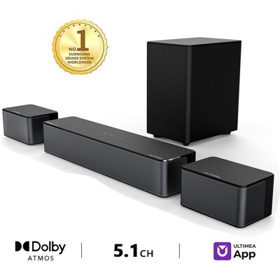Ultimea - Poseidon M4T 5.1 Dolby Atmos Sound Bar for TV, Wireless Subwoofer, Surround Adjustable, 450W - Black Ultimea - Poseidon M4T 5.1 Dolby Atmos Sound Bar for TV, Wireless Subwoofer, Surround Adjustable, 450W - Black