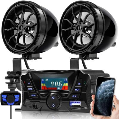 GoHawk - Bluetooth Motorcycle Speakers, 2-Speaker Waterproof Stereo Audio System w/ Amp FM Radio, USB, SD for ATV Golf Cart - Black GoHawk - Bluetooth Motorcycle Speakers, 2-Speaker Waterproof Stereo Audio System w/ Amp FM Radio, USB, SD for ATV Golf Cart - Black