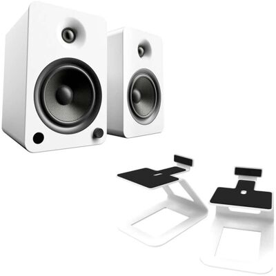 Kanto - YU6 Powered Bookshelf Speakers with SE6 Elevated Desktop Speaker Stands - Matte White Kanto - YU6 Powered Bookshelf Speakers with SE6 Elevated Desktop Speaker Stands - Matte White