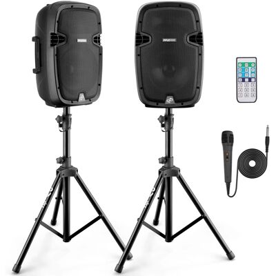 Pyle - 10" Wireless Portable PA system - 1000W High Powered Bluetooth Compatible Active + Passive Pair Outdoor Sound Speak - Black Pyle - 10" Wireless Portable PA system - 1000W High Powered Bluetooth Compatible Active + Passive Pair Outdoor Sound Speak - Black