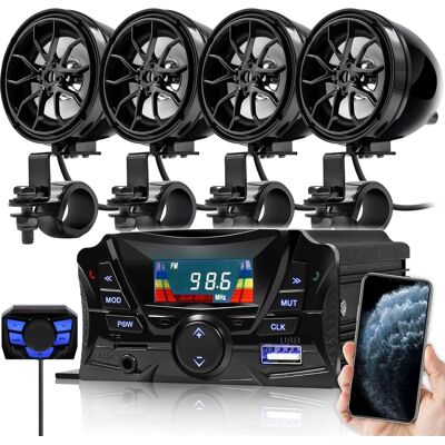 GoHawk - Bluetooth Motorcycle Speakers, 4-Speaker Waterproof Stereo Audio System w/ Amp FM Radio, USB, SD for ATV Golf Cart - Black GoHawk - Bluetooth Motorcycle Speakers, 4-Speaker Waterproof Stereo Audio System w/ Amp FM Radio, USB, SD for ATV Golf Cart - Black
