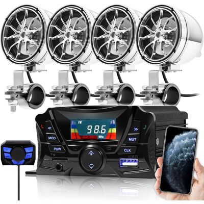 GoHawk - Bluetooth Motorcycle Speakers, 4-Speaker Waterproof Stereo Audio System w/ Amp FM Radio, USB, SD for ATV Golf Cart - Chrome GoHawk - Bluetooth Motorcycle Speakers, 4-Speaker Waterproof Stereo Audio System w/ Amp FM Radio, USB, SD for ATV Golf Cart - Chrome