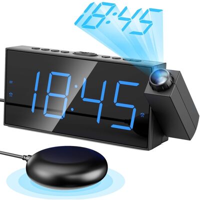 Dazzed Corner - Projection Alarm Clock with Bed Shaker, Loud Vibrating Alarm - Black Dazzed Corner - Projection Alarm Clock with Bed Shaker, Loud Vibrating Alarm - Black