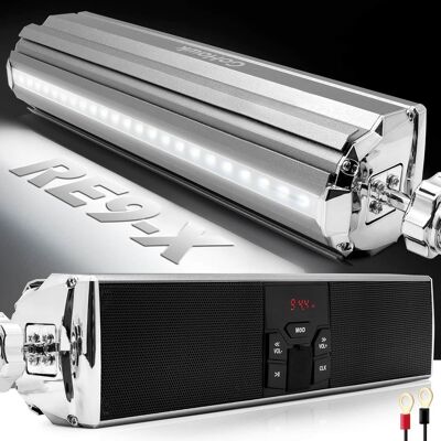 GoHawk - Bluetooth Motorcycle Speakers, Waterproof Soundbar Stereo Audio Stereo System w/ LED, FM Radio,USB Music for ATV, RE9-X - Silver GoHawk - Bluetooth Motorcycle Speakers, Waterproof Soundbar Stereo Audio Stereo System w/ LED, FM Radio,USB Music for ATV, RE9-X - Silver