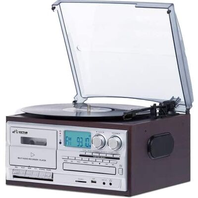 Victor Audio - Victor Cosmopolitan 8-in-1 Turntable Music Center - Black Victor Audio - Victor Cosmopolitan 8-in-1 Turntable Music Center - Black