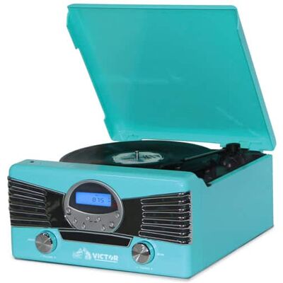 Victor Audio - Victor Diner 7-in-1 Turntable Music Center - Turquoise Victor Audio - Victor Diner 7-in-1 Turntable Music Center - Turquoise