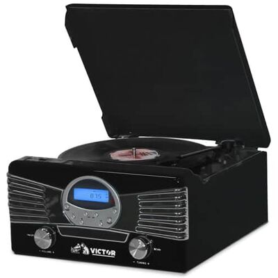 Victor Audio - Victor Diner 7-in-1 Turntable Music Center - Black Victor Audio - Victor Diner 7-in-1 Turntable Music Center - Black