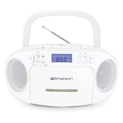 Emerson - Portable CD Player Boombox with Cassette Player Combo, Tape Recorder, AM/FM Radio, AUX Input, (EPB-3003 - White Emerson - Portable CD Player Boombox with Cassette Player Combo, Tape Recorder, AM/FM Radio, AUX Input, (EPB-3003 - White