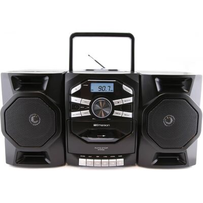 Emerson - Portable CD Player Boombox with Cassette Player, AM/FM Radio, MP3 AUX Input, Detachable Speakers (EPB-4000) - Black Emerson - Portable CD Player Boombox with Cassette Player, AM/FM Radio, MP3 AUX Input, Detachable Speakers (EPB-4000) - Black