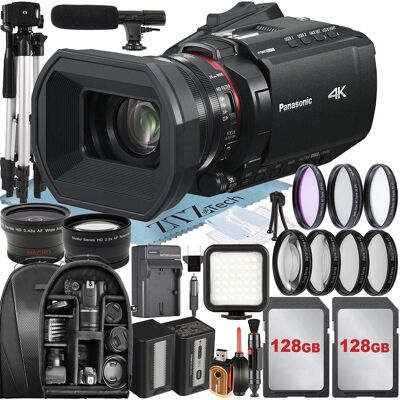 Bundle - Panasonic - HC-X1200 Camcorder UHD 4K HDMI + 2x 128GB Card + Backpack + LED Flash + Wide Angle + ZeeTech - Black Bundle - Panasonic - HC-X1200 Camcorder UHD 4K HDMI + 2x 128GB Card + Backpack + LED Flash + Wide Angle + ZeeTech - Black