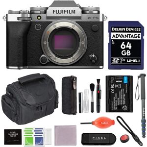 Bundle - Fujifilm - X-T5 Mirrorless Camera (Silver) with Extra Battery, Monopod, 64GB SDXC Card & More Bundle - Fujifilm - X-T5 Mirrorless Camera (Silver) with Extra Battery, Monopod, 64GB SDXC Card & More