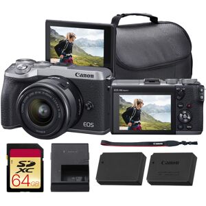 Canon - EOS M6 Mark II Mirrorless Camera with 15-45mm Lens (Silver) + 64GB Card + More Canon - EOS M6 Mark II Mirrorless Camera with 15-45mm Lens (Silver) + 64GB Card + More