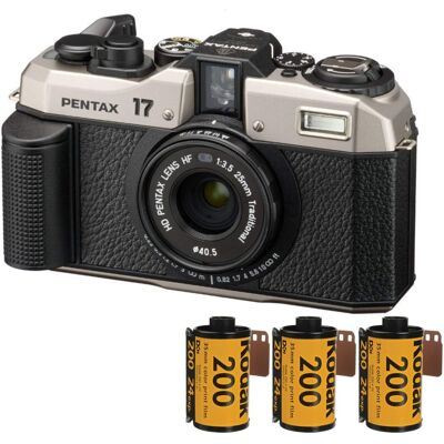 Pentax - 17 F3.5 Half-Frame Camera (Dark Silver) with Gold 200 Film Bundle Pentax - 17 F3.5 Half-Frame Camera (Dark Silver) with Gold 200 Film Bundle