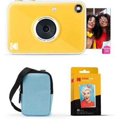 Kodak - Printomatic+ Instant Camera Bundle 10MP w/ Blue Case & 20 Zink Paper - Yellow Kodak - Printomatic+ Instant Camera Bundle 10MP w/ Blue Case & 20 Zink Paper - Yellow