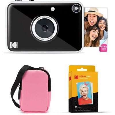 Kodak - Printomatic+ Instant Camera Bundle 10MP w/ Pink Case & 20 Zink Paper - Black Kodak - Printomatic+ Instant Camera Bundle 10MP w/ Pink Case & 20 Zink Paper - Black
