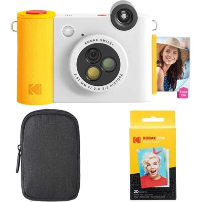 Bundle - Kodak - Smile+ 10MP Digital Instant Print Camera, Zink Photo Paper & Case Starter - White Bundle - Kodak - Smile+ 10MP Digital Instant Print Camera, Zink Photo Paper & Case Starter - White