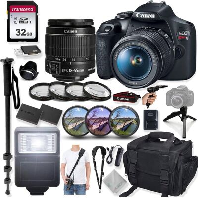 Bundle - Canon - EOS Rebel T7 DSLR Camera Kit with 18-55mm Lens, Monopod, Tripod and Accessories - Black Bundle - Canon - EOS Rebel T7 DSLR Camera Kit with 18-55mm Lens, Monopod, Tripod and Accessories - Black