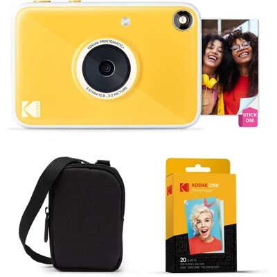Kodak - Printomatic+ Instant Camera Bundle 10MP w/ Black Case & 20 Zink Paper - Yellow Kodak - Printomatic+ Instant Camera Bundle 10MP w/ Black Case & 20 Zink Paper - Yellow