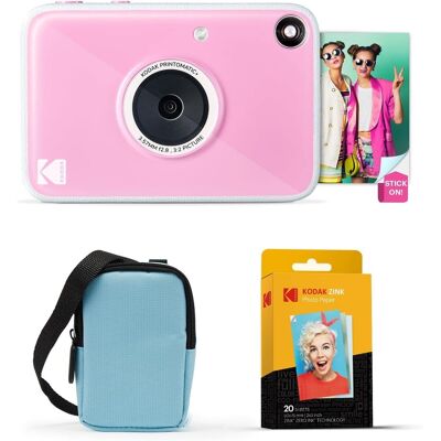 Kodak - Printomatic+ Instant Camera Bundle 10MP w/ Blue Case & 20 Zink Paper - Pink Kodak - Printomatic+ Instant Camera Bundle 10MP w/ Blue Case & 20 Zink Paper - Pink