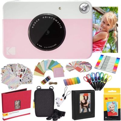 Kodak - Printomatic Instant Print Camera, All-in-Bundle with Zink Paper, Photo Album & More - Pink Kodak - Printomatic Instant Print Camera, All-in-Bundle with Zink Paper, Photo Album & More - Pink