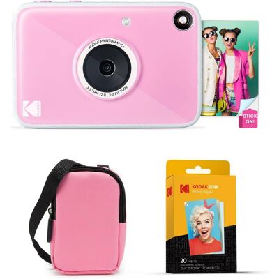 Kodak - Printomatic+ Instant Camera Bundle 10MP w/ Case & 20 Zink Paper - Pink Kodak - Printomatic+ Instant Camera Bundle 10MP w/ Case & 20 Zink Paper - Pink