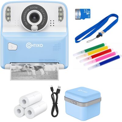 Contixo - KC2 Kids Camera Instant Print - 1080P Kids Instant, 2.4 Inch Screen Digital Camera 12MP with Print Paper - Blue Contixo - KC2 Kids Camera Instant Print - 1080P Kids Instant, 2.4 Inch Screen Digital Camera 12MP with Print Paper - Blue