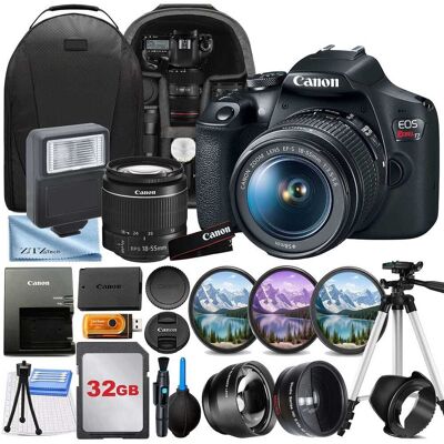 Bundle - Canon - EOS Rebel T7 DSLR Camera with 18-55mm Lens + 32GB Card + Backpack + ZeeTech - Black Bundle - Canon - EOS Rebel T7 DSLR Camera with 18-55mm Lens + 32GB Card + Backpack + ZeeTech - Black