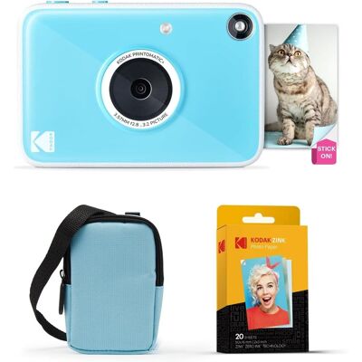 Kodak - Printomatic+ Instant Camera Bundle 10MP w/ Case & 20 Zink Paper - Blue Kodak - Printomatic+ Instant Camera Bundle 10MP w/ Case & 20 Zink Paper - Blue