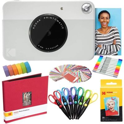 Kodak - Printomatic Instant Print Camera, Photo Paper (20 Sheets) & Accessories Art Bundle - Gray Kodak - Printomatic Instant Print Camera, Photo Paper (20 Sheets) & Accessories Art Bundle - Gray