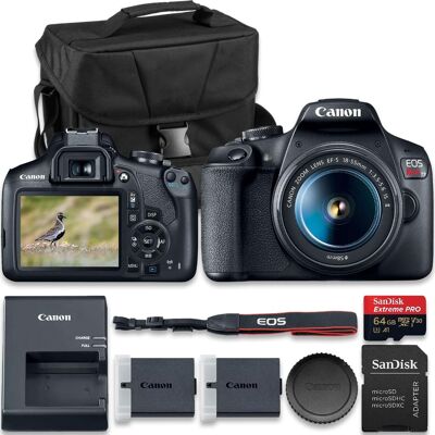 Bundle - Canon - EOS Rebel T7 DSLR Camera with 18-55mm Lens, Extra Battery, 64GB SD & Case - Black Bundle - Canon - EOS Rebel T7 DSLR Camera with 18-55mm Lens, Extra Battery, 64GB SD & Case - Black