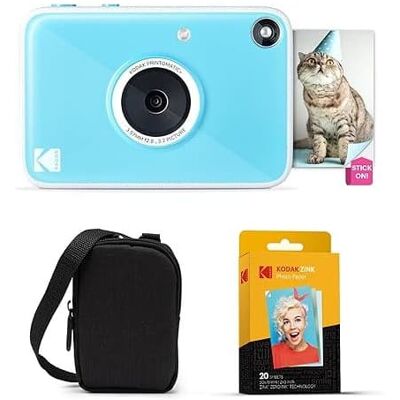 Kodak - Printomatic+ Instant Camera Bundle 10MP w/ Black Case & 20 Zink Paper - Blue Kodak - Printomatic+ Instant Camera Bundle 10MP w/ Black Case & 20 Zink Paper - Blue