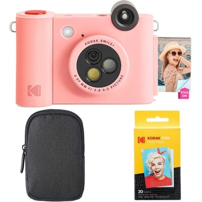 Bundle - Kodak - Smile+ 10MP Digital Instant Print Camera, Zink Photo Paper & Case Starter - Pink Bundle - Kodak - Smile+ 10MP Digital Instant Print Camera, Zink Photo Paper & Case Starter - Pink