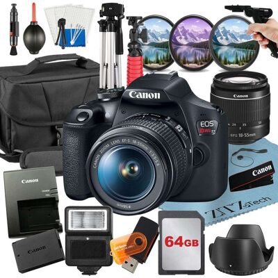 Bundle - Canon - EOS Rebel T7 DSLR Camera with 18-55mm Lens + 64GB Card + Case + ZeeTech - Black Bundle - Canon - EOS Rebel T7 DSLR Camera with 18-55mm Lens + 64GB Card + Case + ZeeTech - Black
