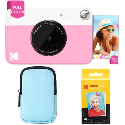 Kodak - Printomatic Instant Print Camera Bundle with Case & 20-Pack Zink Photo Paper - Pink Kodak - Printomatic Instant Print Camera Bundle with Case & 20-Pack Zink Photo Paper - Pink
