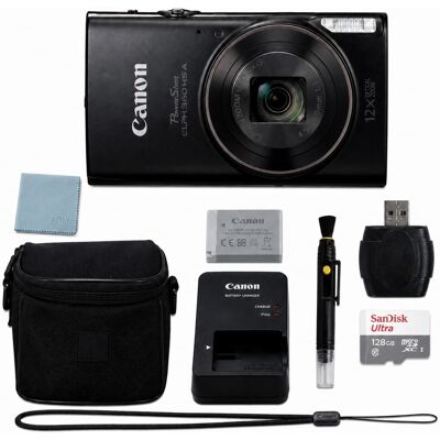 Bundle - Canon - PowerShot ELPH 360 HS A Digital Camera + 128GB Kit - Black Bundle - Canon - PowerShot ELPH 360 HS A Digital Camera + 128GB Kit - Black