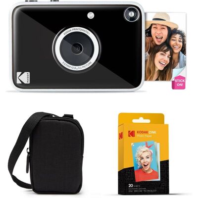 Kodak - Printomatic+ Instant Camera Bundle 10MP w/ Case & 20 Zink Paper - Black Kodak - Printomatic+ Instant Camera Bundle 10MP w/ Case & 20 Zink Paper - Black
