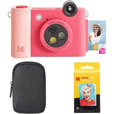 Bundle - Kodak - Smile+ 10MP Digital Instant Print Camera, Zink Photo Paper & Case Starter - Fuchsia Bundle - Kodak - Smile+ 10MP Digital Instant Print Camera, Zink Photo Paper & Case Starter - Fuchsia