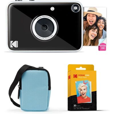 Kodak - Printomatic+ Instant Camera Bundle 10MP w/ Blue Case & 20 Zink Paper - Black Kodak - Printomatic+ Instant Camera Bundle 10MP w/ Blue Case & 20 Zink Paper - Black