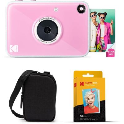 Kodak - Printomatic+ Instant Camera Bundle 10MP w/ Black Case & 20 Zink Paper - Pink Kodak - Printomatic+ Instant Camera Bundle 10MP w/ Black Case & 20 Zink Paper - Pink