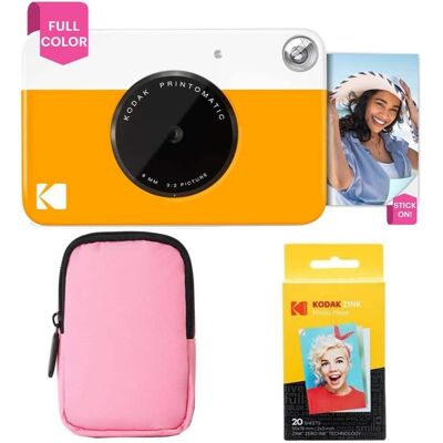 Kodak - Printomatic Instant Print Camera Bundle with Pink Case & 20-Pack Zink Photo Paper - Yellow Kodak - Printomatic Instant Print Camera Bundle with Pink Case & 20-Pack Zink Photo Paper - Yellow
