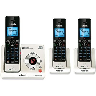 VTech - LS6425-3 DECT 6.0 Cordless Voice Announce Answering System - Silver/Black VTech - LS6425-3 DECT 6.0 Cordless Voice Announce Answering System - Silver/Black