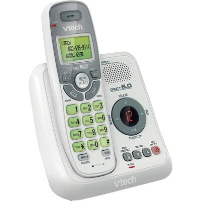 VTech - CS6124 DECT 6.0 Cordless Phone With Digital Answering System, 1 Handset - White/Gray VTech - CS6124 DECT 6.0 Cordless Phone With Digital Answering System, 1 Handset - White/Gray