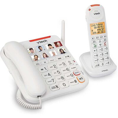 VTech - Amplified Corded/Cordless Answering System with Big Buttons Display - White VTech - Amplified Corded/Cordless Answering System with Big Buttons Display - White