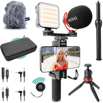 MOVO - iVlogger-PRO Vlogging Kit for iPhone/Android - YouTube Starter with Tripod, Mount, RGB Light, VXR10 Mic - Black MOVO - iVlogger-PRO Vlogging Kit for iPhone/Android - YouTube Starter with Tripod, Mount, RGB Light, VXR10 Mic - Black